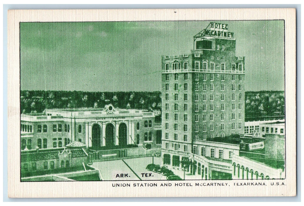 c1940 Union Station Depot Hotel McCartney Restaurant Texarkana Texas TX Postcard