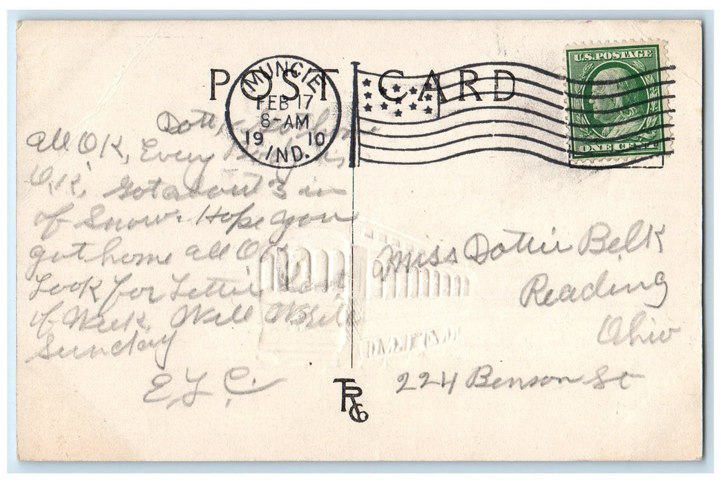1910 Trolley Railroad Wouldn't it Be Nice Embossed Muncie Indiana Art Postcard