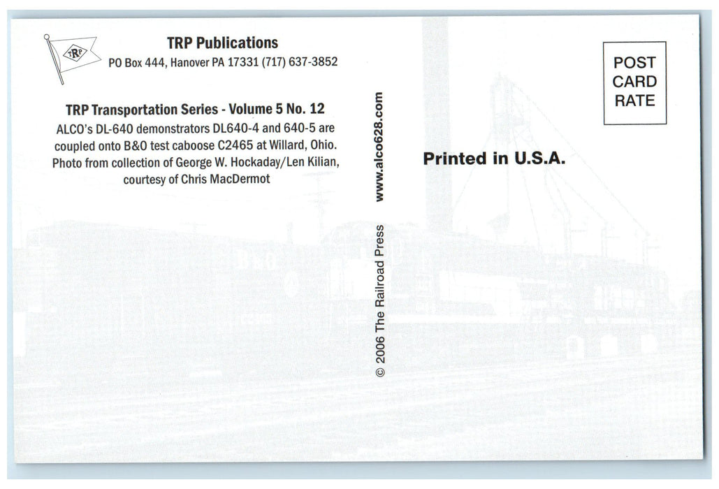 c1950's TRP Transportation Series Volume 5 No. 12 Alco's DL 640 Train Postcard