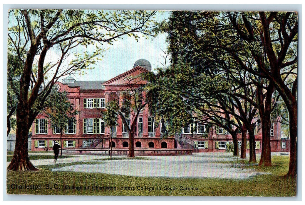 c1910s College Of Charleston Exterior Oldest College Charleston SC Tree Postcard