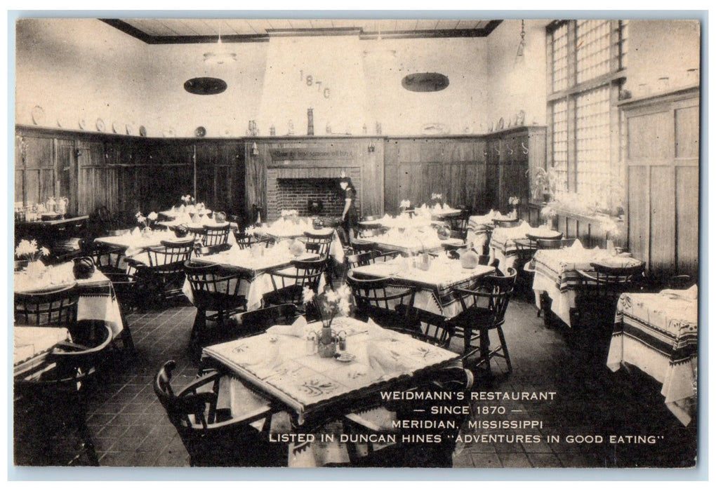 c1960's Weidmann's Restaurant Dining Room Scene Meridian Mississippi MS Postcard