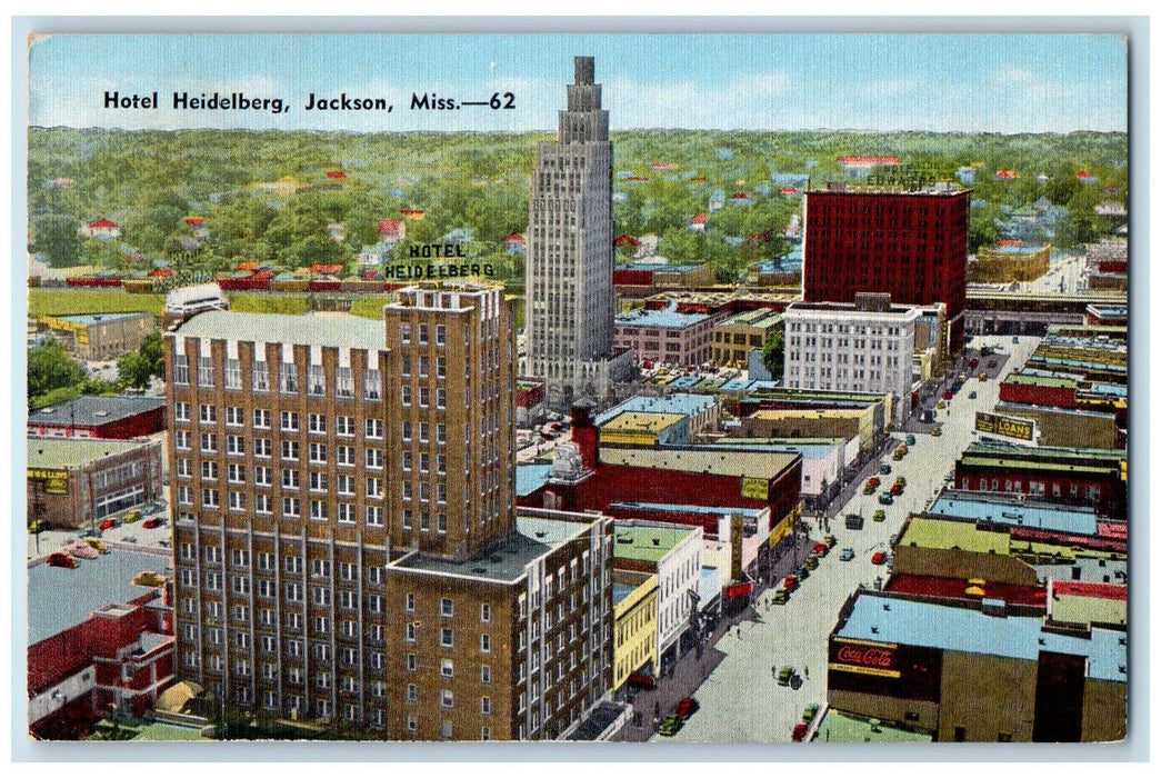 1950 Hotel Heidelberg Aerial View Jackson Mississippi MS Coca-Cola Ad Postcard