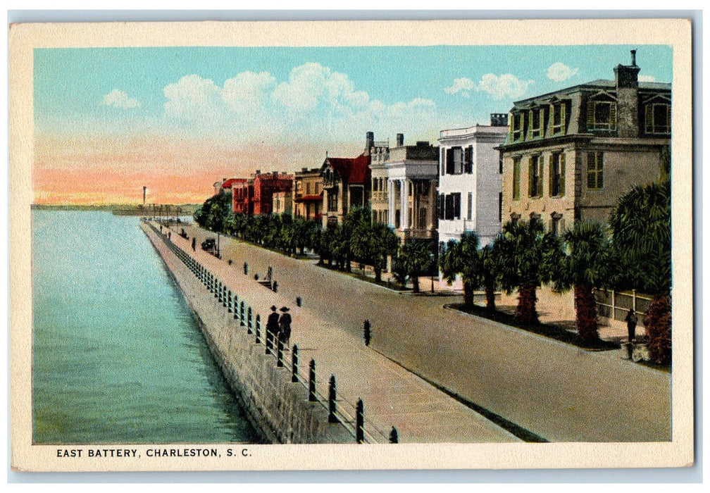 c1940s East Battery Sidewalk View Charleston South Carolina SC Unposted Postcard