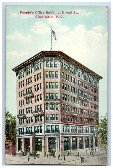 c1910's People Office Building Broad St. Charleston South Carolina SC Postcard