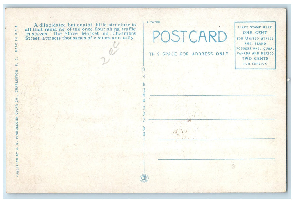 c1940's Old Slave Chalmers Street Front Charleston South Carolina SC Postcard