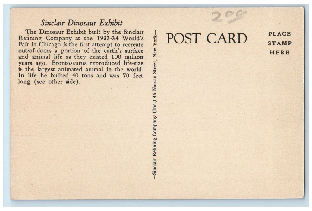 c1960's Sinclair Dinosaur Exhibit Chicago Illinois IL Unposted Vintage Postcard
