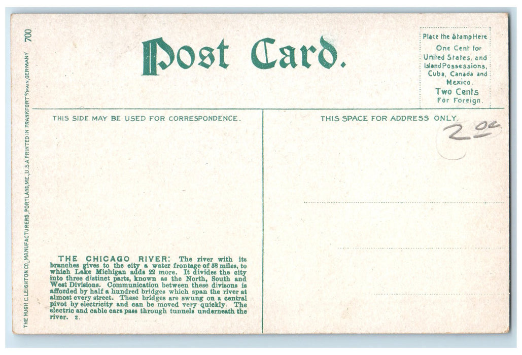 c1920's Ruth Street Bridge Chicago River Chicago Illinois IL Unposted Postcard