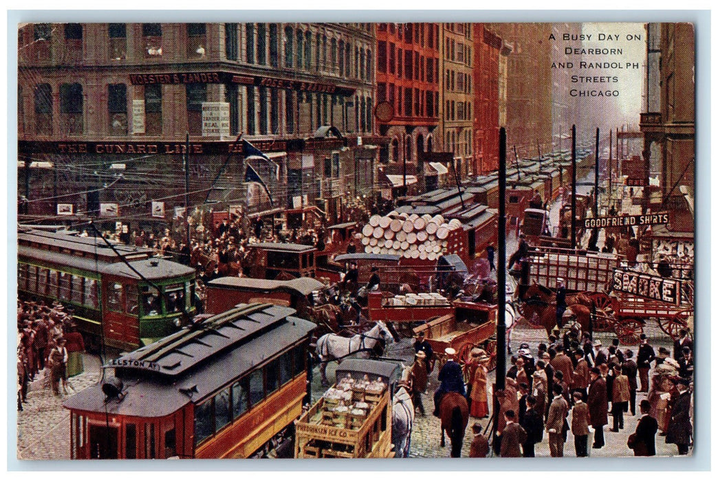 1910 Busy Day On Dearborn And Randolph Streets Chicago IL Posted People Postcard