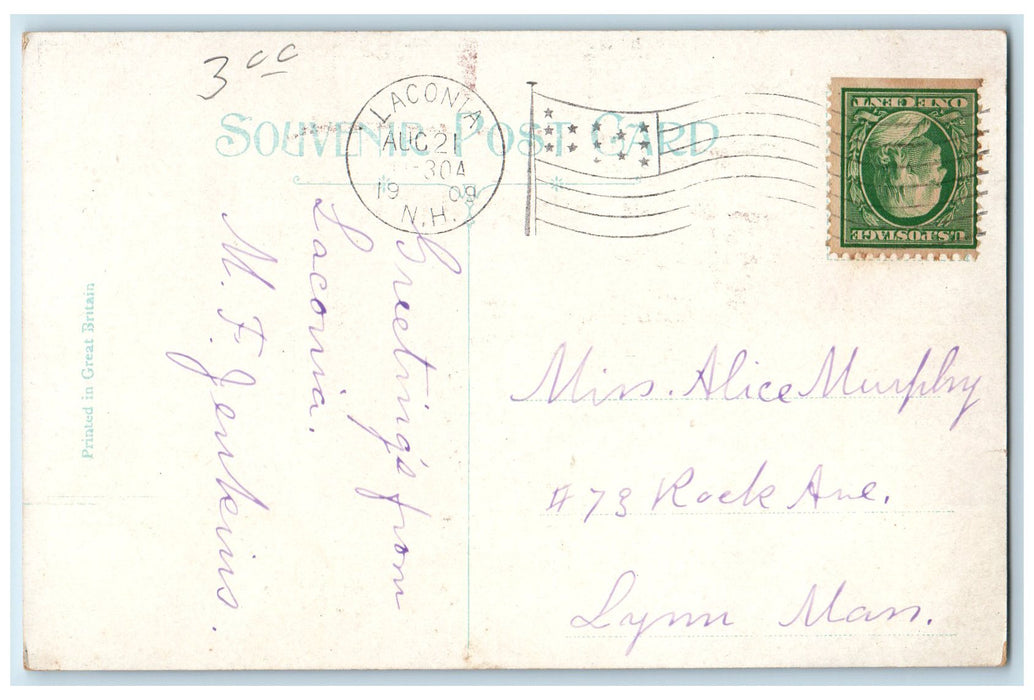 1909 Sacred Heart Church Building Tower Cross Laconia New Hampshire NH Postcard