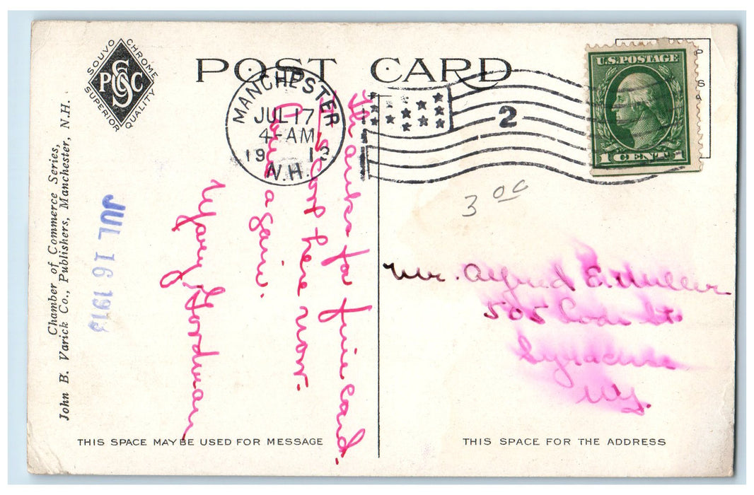 1913 High School Campus View Entryway Flag Manchester New Hampshire NH Postcard