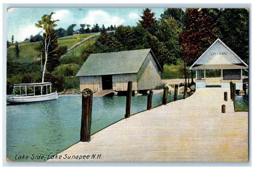 1909 Lake Side York Ville Tourist Boat Lake Sunapee New Hampshire NH Postcard