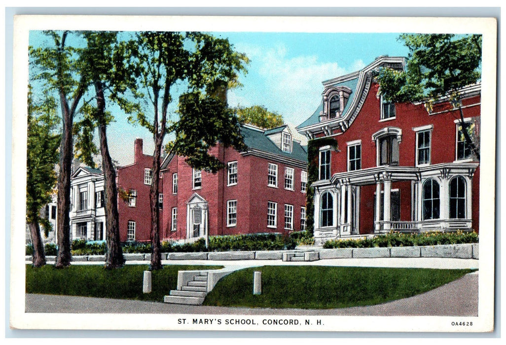 c1950's St. Mary's School Campus Entrance View Concord New Hampshire NH Postcard