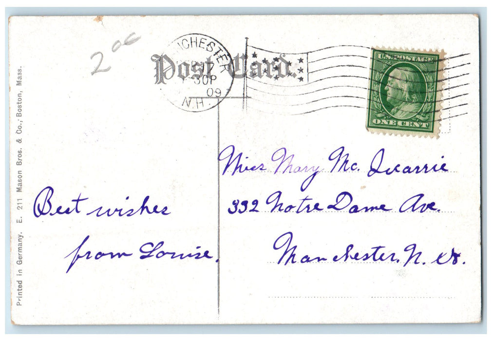1909 View Of Canobie Lake Manchester Resort Boating New Hampshire NH Postcard