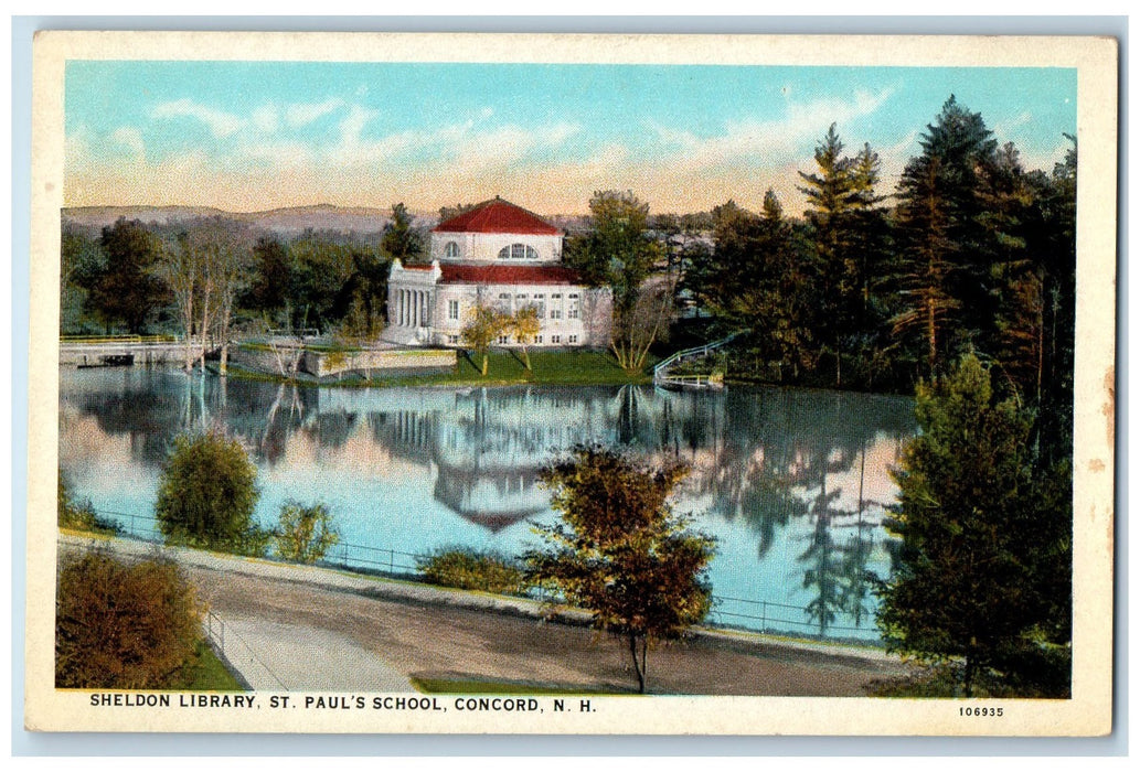 c1950's Sheldon Library St. Paul's School Pond Concord New Hampshire NH Postcard