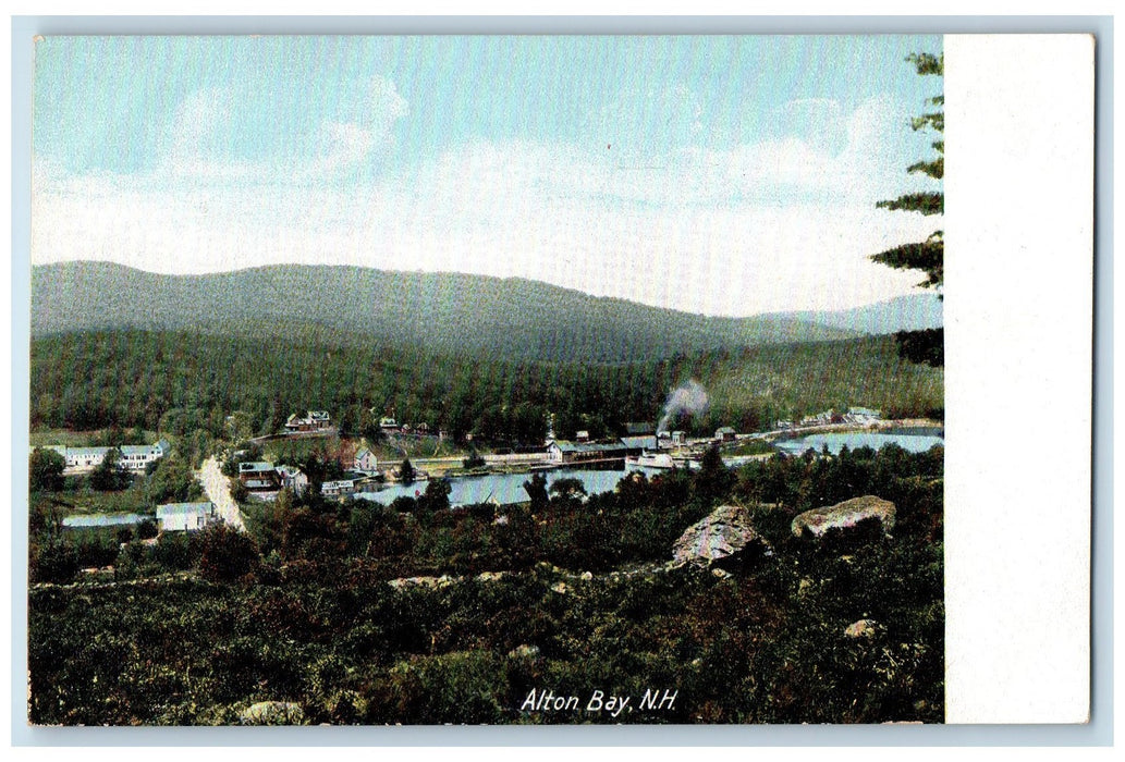 c1905 Alton Bay Aerial View Boats Docking Buildings New Hampshire NH Postcard