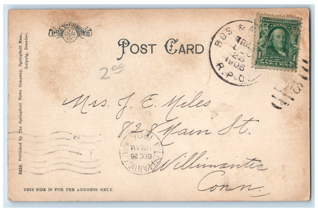 1906 St. Michael's Cathedral Building Road Cross Tower Springfield MA Postcard