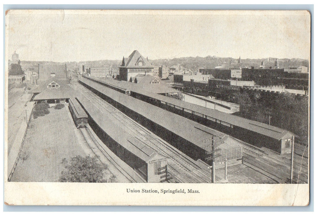 1910 Union Station View Train Track Depot Springfield Massachusetts MA Postcard