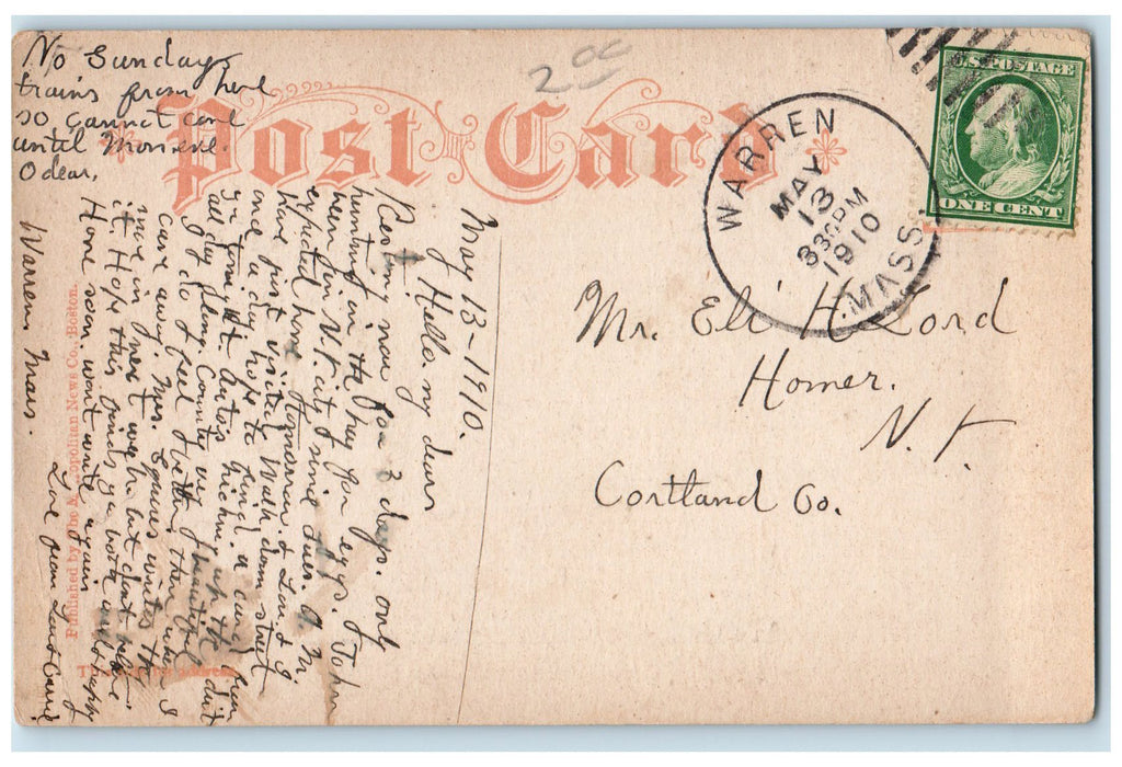 1910 Union Station View Train Track Depot Springfield Massachusetts MA Postcard