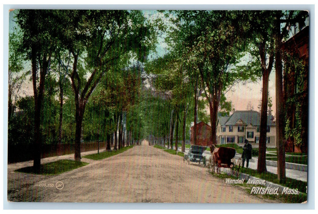 1909 Wendell Avenue Dirt Road Horse Carriage Lined Trees Pittsfield MA Postcard