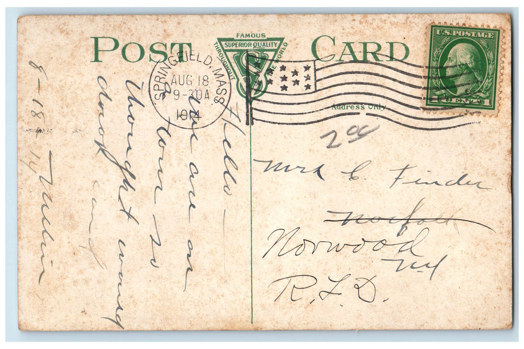1914 Rock Cut On Mt. Tom Trolley Passenger Train Railway Holyoke MA Postcard