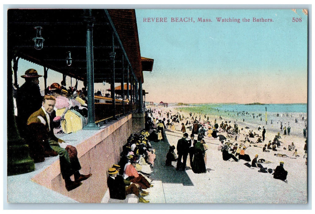 c1950's Watching Bathers Swimming Shed Revere Beach Massachusetts MA Postcard