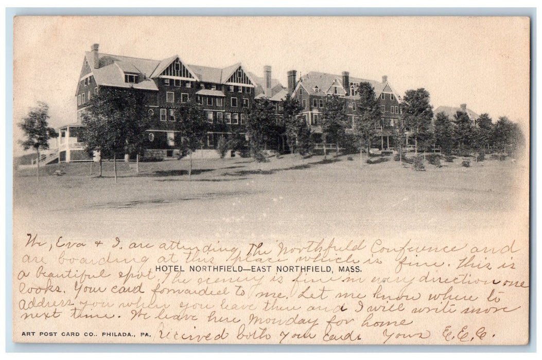 1905 Hotel Northfield Front View Restaurant Trees East Northfield MA Postcard