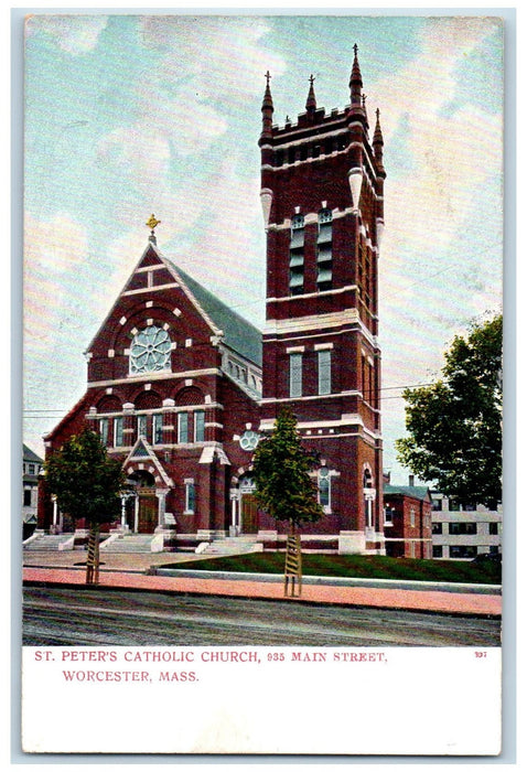 c1905 St. Peter's Catholic Church Building Main Street Worcester MA Postcard