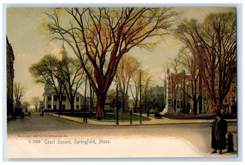 c1905 Court Square Park Statue Carriage Springfield Massachusetts MA Postcard