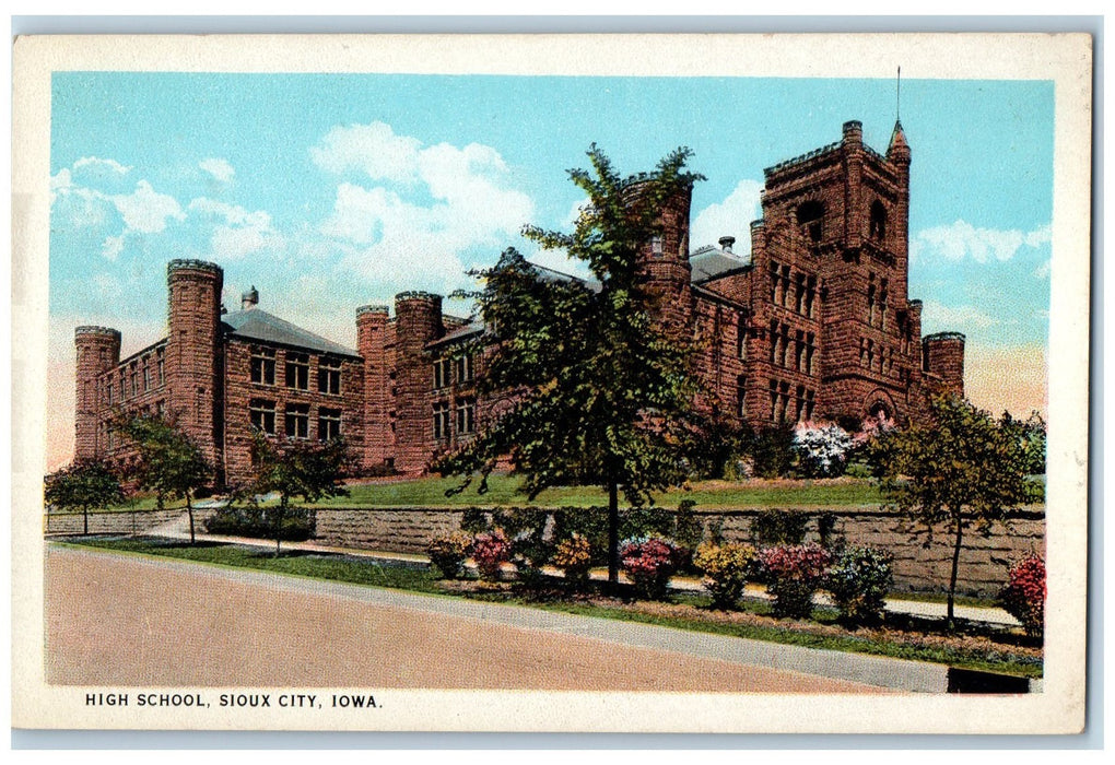 c1920's High School Sioux City Campus Building View Pathways Iowa IA Postcard