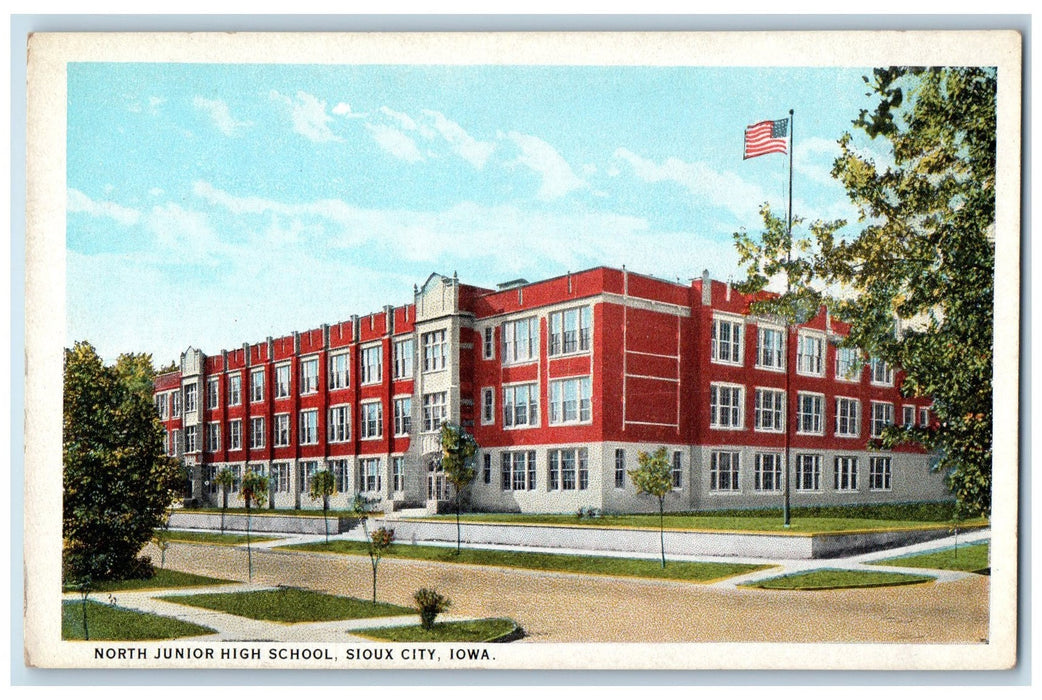 c1950 North Junior High School Campus Building Flag Sioux City Iowa IA Postcard