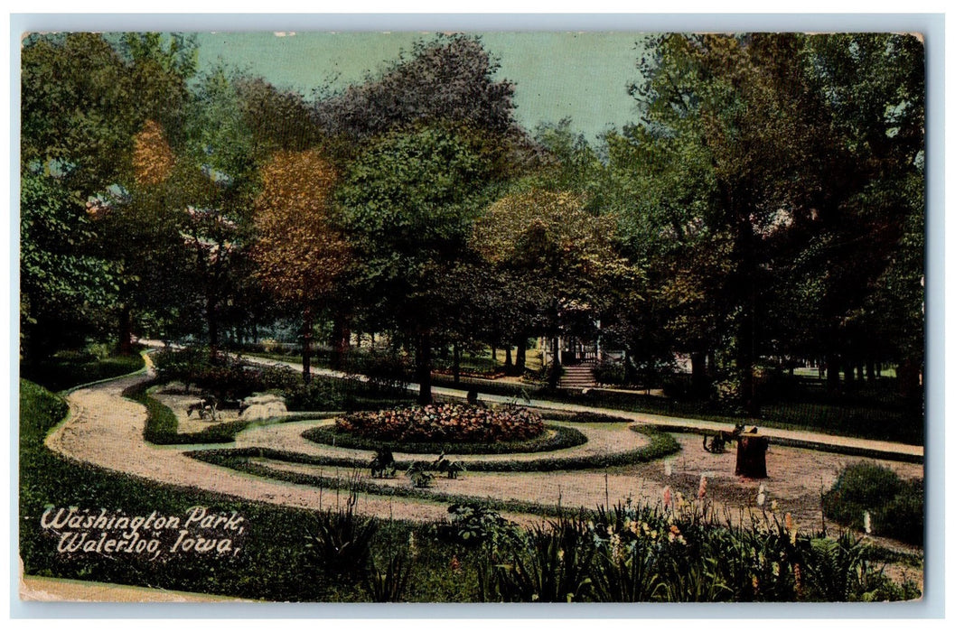 1915 Washington Park Plants Landscape Pathways Shed Waterloo Iowa IA Postcard