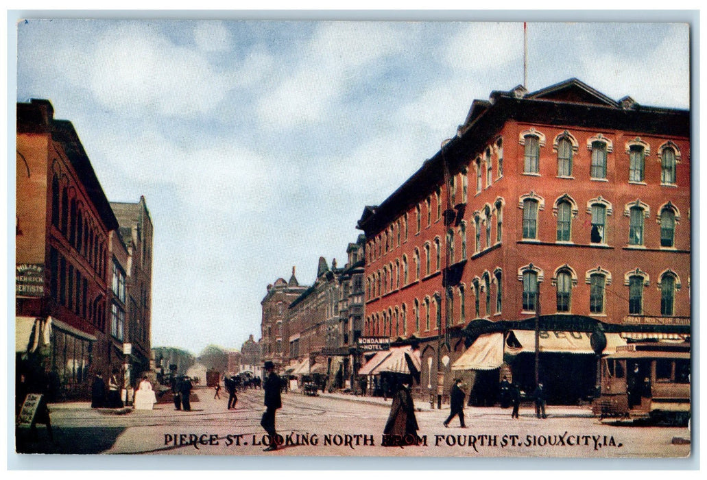 c1910 Pierce Street Train Railroad Establishments Sioux City Iowa IA Postcard