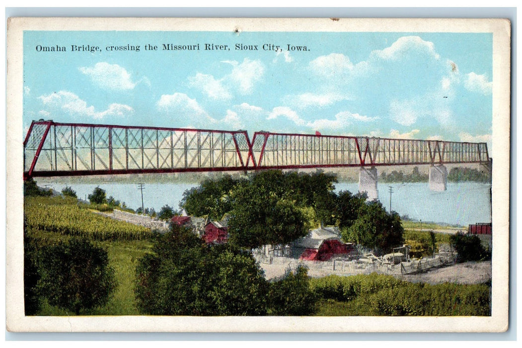 c1950's Omaha Bridge Missouri River Houses Trees Sioux City Iowa IA Postcard