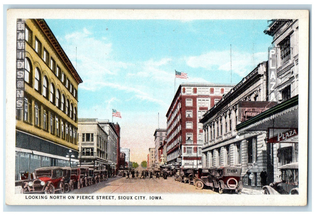 c1920's Looking North Pierce Street Classic Cars Sioux City Iowa IA Postcard
