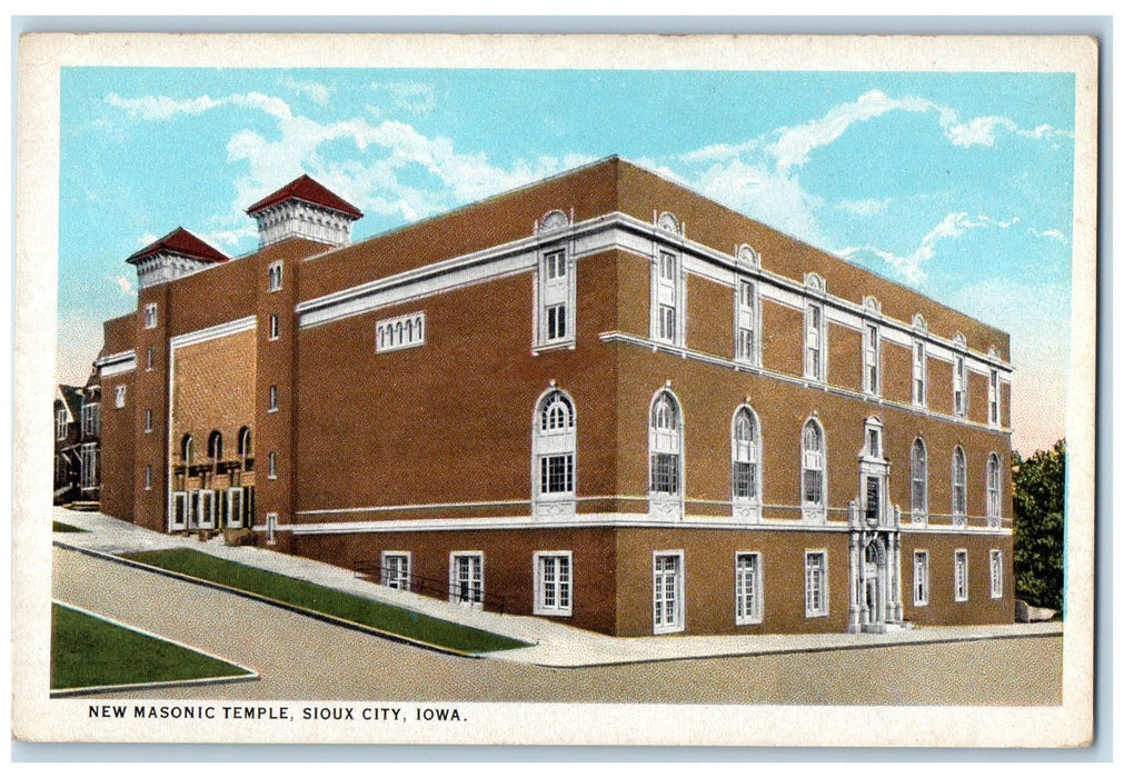 c1950's New Masonic Temple Building Side View Street Sioux City Iowa IA Postcard