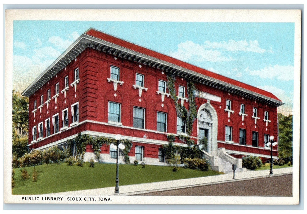 c1950's Public Library Building Side View Stairs Sioux City Iowa IA Postcard
