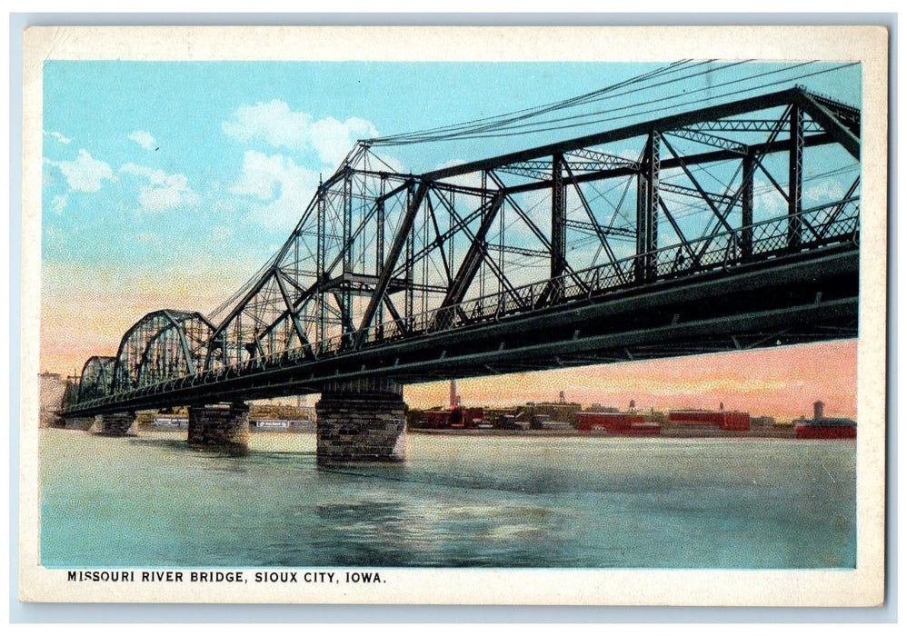 c1950 Missouri River Bridge Side View Seaside Buildings Sioux City IA Postcard