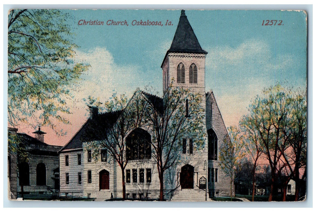 c1940's Christian Church Front View Building Stairs Oskaloosa Iowa IA Postcard