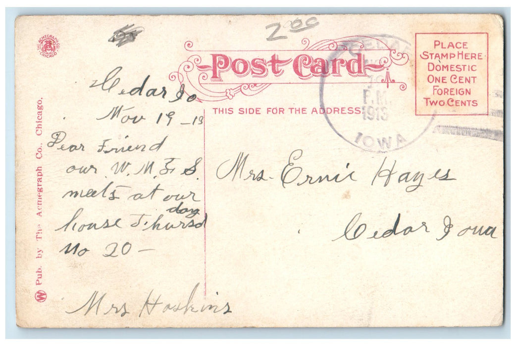 c1940's Christian Church Front View Building Stairs Oskaloosa Iowa IA Postcard