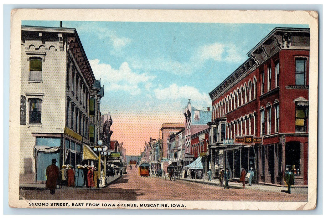 1921 Second Street East From Iowa Ave. Horse Carriage Muscatine Iowa IA Postcard