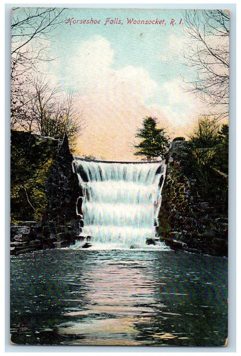 1910 Horseshoe Falls Layered View Lake River Woonsocket Rhode Island RI Postcard