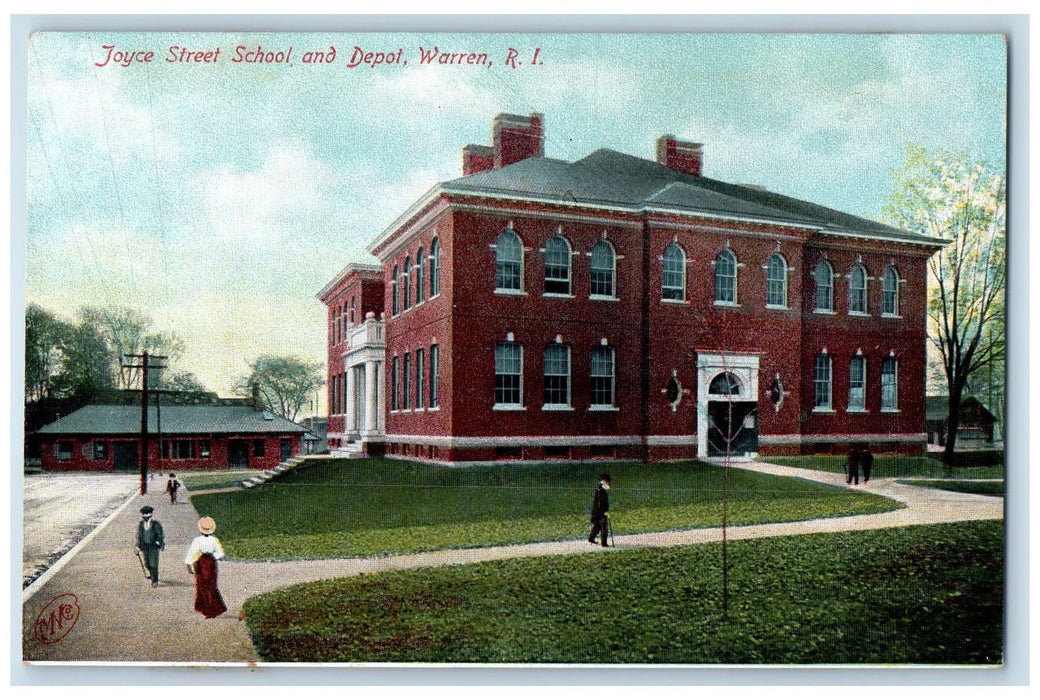 c1905's Joyce Street School And Depot Exterior Warren Rhode Island RI Postcard