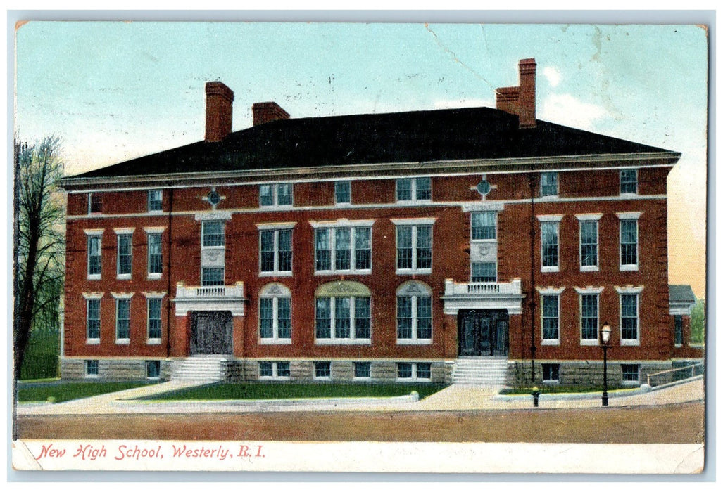 1910 New High School Campus Building View Westerly Rhode Island RI Postcard