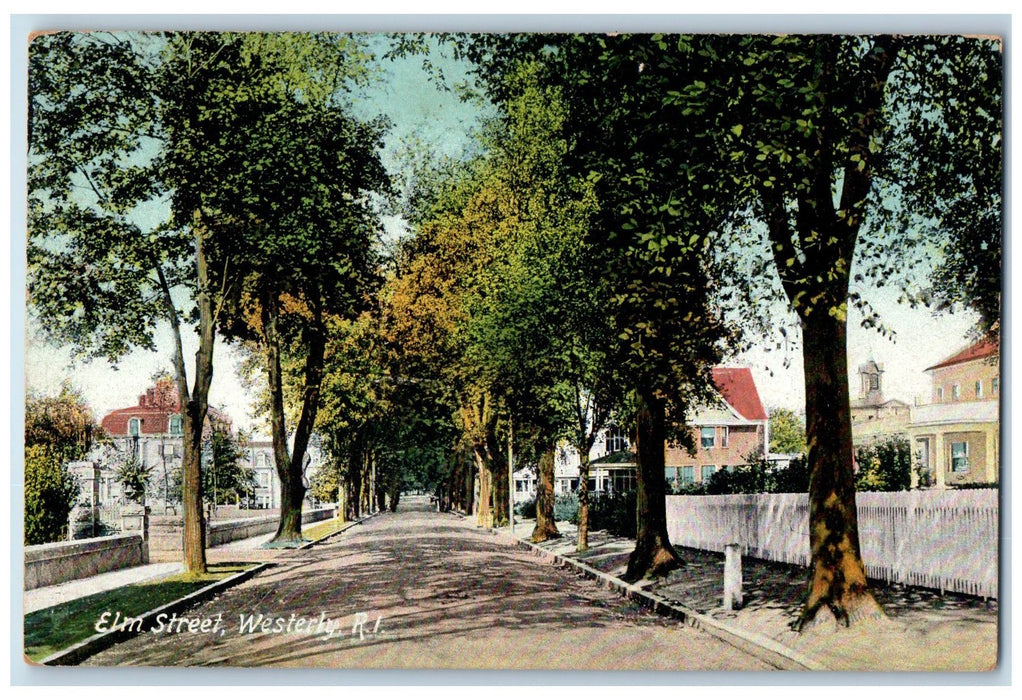 c1910s Elm Street Trees Scene Westerly Rhode Island RI Unposted Vintage Postcard