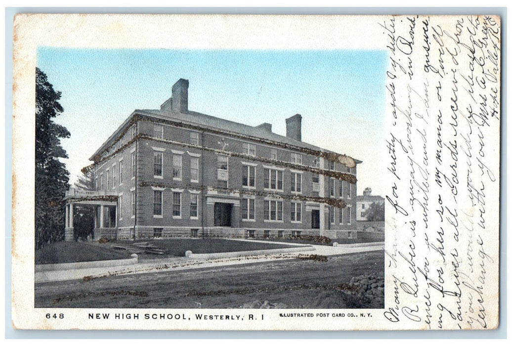 1906 New High School Exterior Roadside Westerly Rhode Island RI Posted Postcard