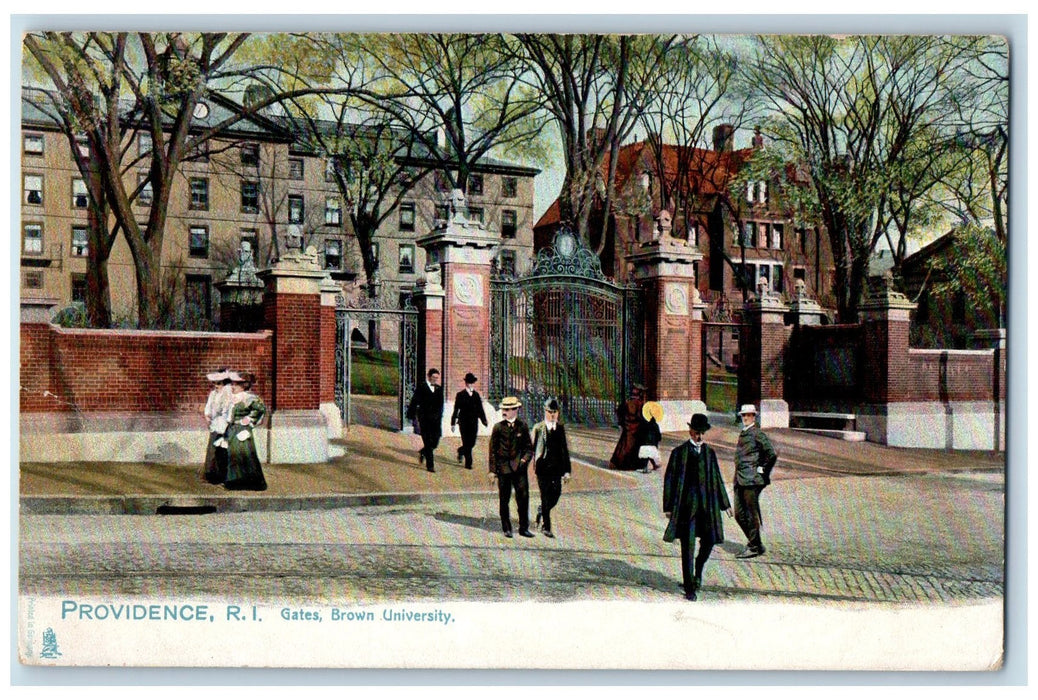 c1905 Gates Brown University Building Entrance Students Providence RI Postcard