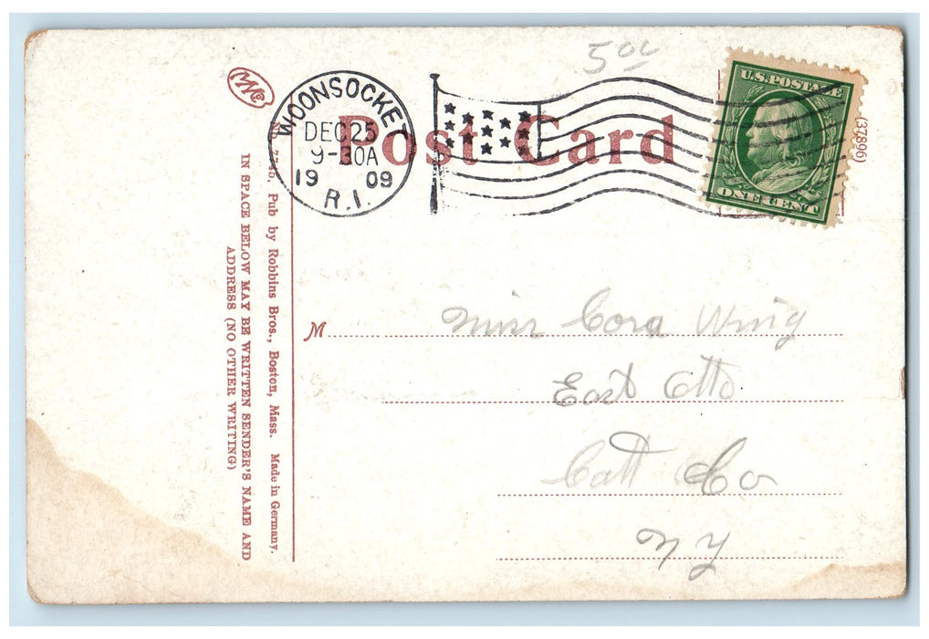 1909 Soldier's Monument And Monument Square Woonsocket RI Posted Busses Postcard