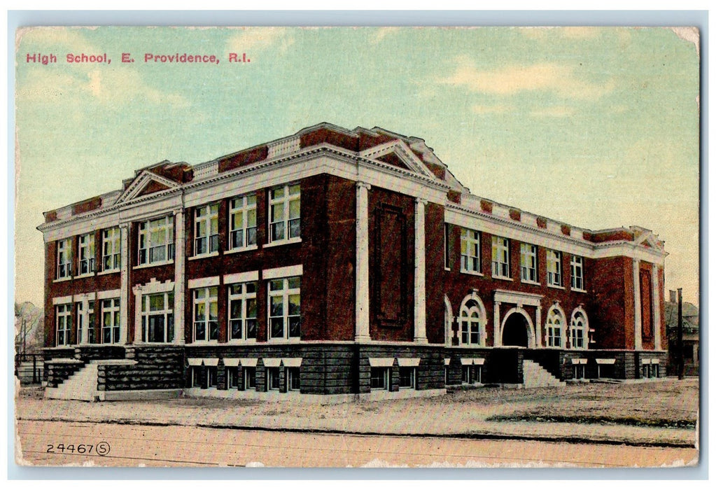 c1950's High School Campus Building Two Door Entrance E. Providence RI Postcard