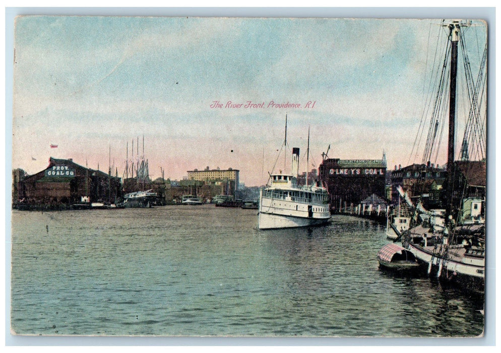 c1910's The River Front Providence Rhode Island RI Posted Steamships Postcard