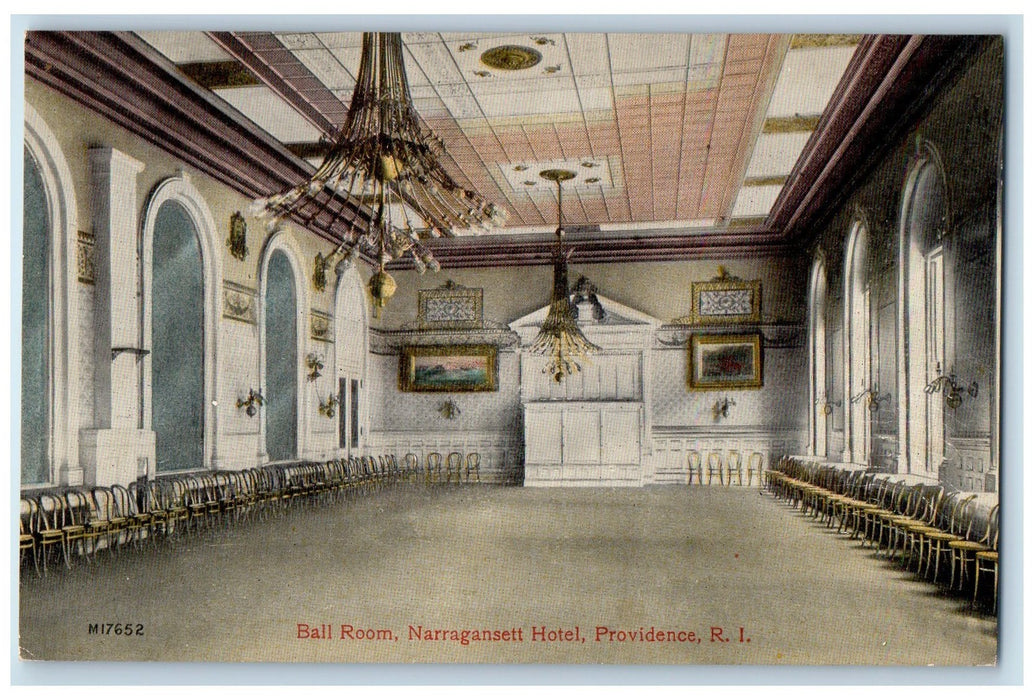 c1950's Ball Room Narragansett Hotel Interior Restaurant Providence RI Postcard